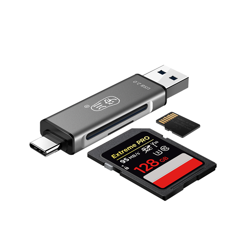 川宇USB-C读卡器 SD/TF多功能二合一 OTG type-c手机读卡器 适用单反相机监控记录仪存储内存卡