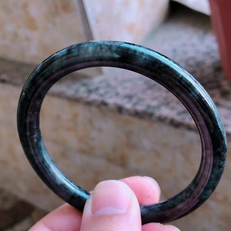 snqp冰乌鸡手镯翡翠缅甸老坑翡翠乌鸡种5559圈口圆条叮当镯 49号