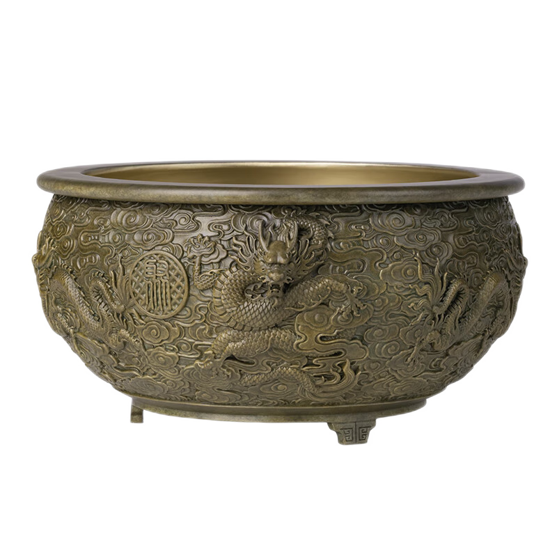 銅師傅《祥龍聚寶盆》客廳桌面銅擺件 家居裝飾工藝品 開(kāi)業(yè)禮物
