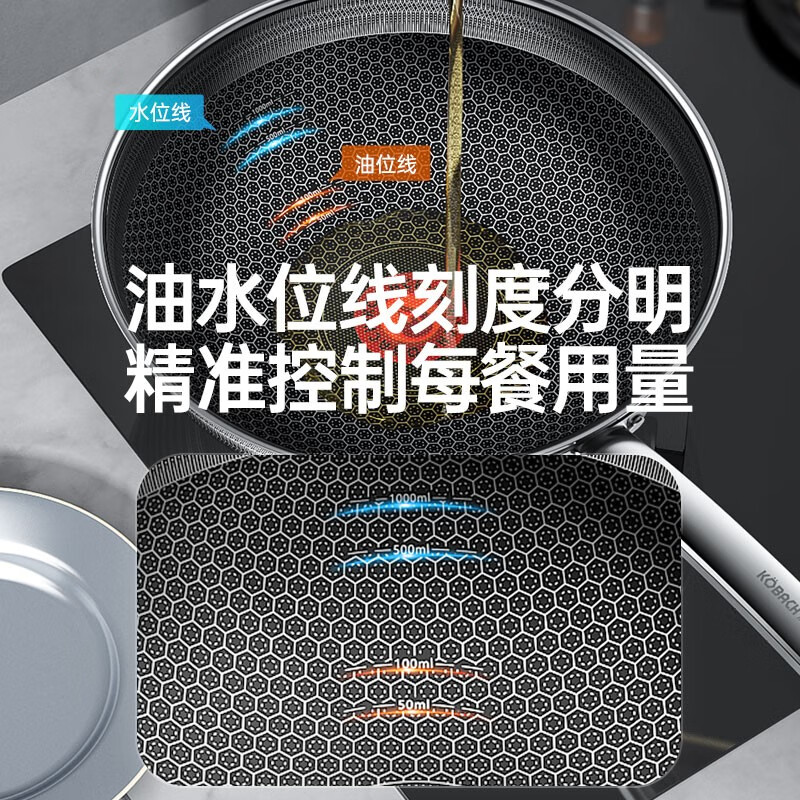 康巴赫第六代炒锅不粘锅抗菌不锈钢炒菜锅双蜂窝锅红点电磁炉燃气通用 【6代】国标I级不粘抗菌炒锅 34cm