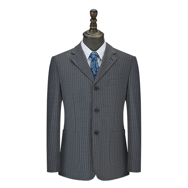 judger庄吉商务休闲中年男士西服套装上衣 羊毛西装正装条纹 灰色 深