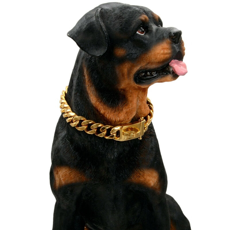 楚克奇（CHUKCHI）宠物项链15mm金色狗链钛钢不锈钢六面磨链条狗狗金属项圈遛狗链 15MM金色  10英寸25CM