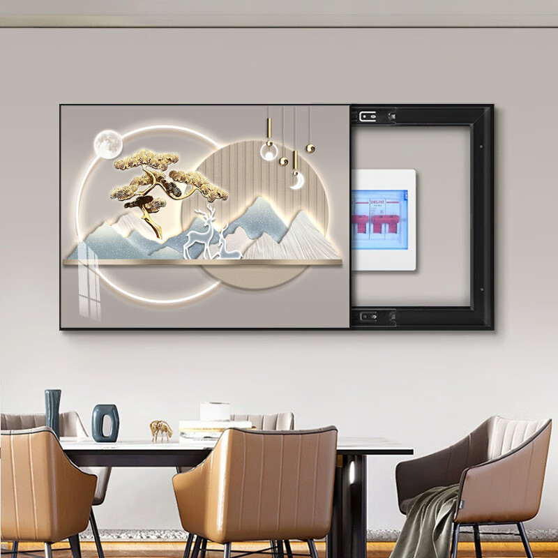 柳莺花燕现代轻奢电表箱装饰画新款遮挡画电闸箱配电箱壁画客厅电表盒挂画 A-翎羽天成 55X45遮盖45cmX35cm表箱 左推拉款