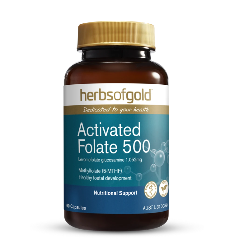 HerbsofGold 活性叶酸片500mcg孕妇男女备孕中老年黄金素白发降同型5甲基四氢叶酸直接吸收和丽康60粒