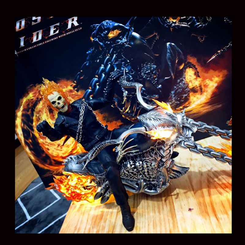 漫威恶灵骑士摩托车 可动人偶公仔模型收藏 灯全亮.