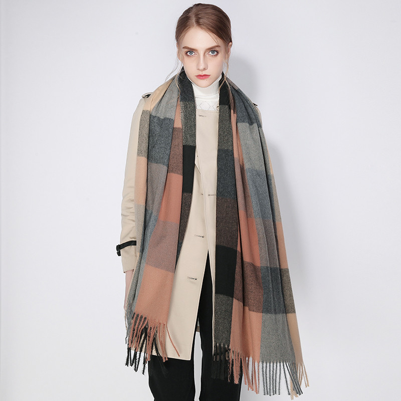 达芬奇密码 围巾女冬季学生韩版 保暖围脖情侣男格子披肩  5# 混灰深驼