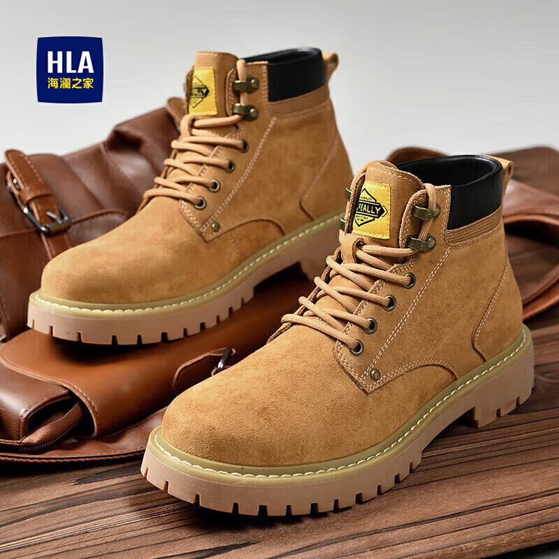 海澜之家HLA马丁靴男复古户外大黄靴高帮工装靴男HAAGZM3ABZ0330 黄色42