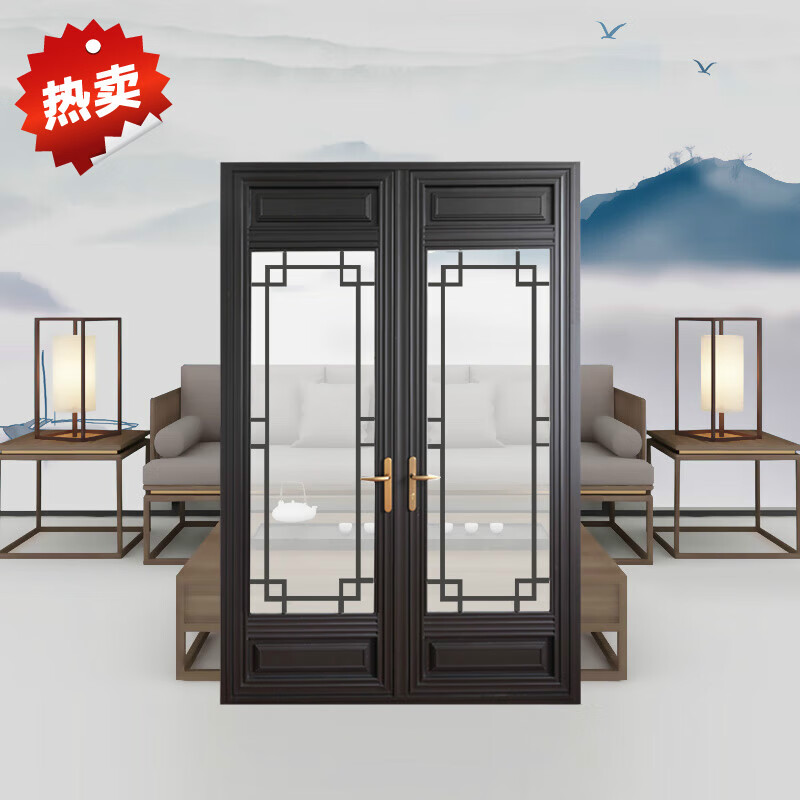 系列型材精美新中式仿古门窗阳光房入室门铝合金复古平开门 70系列门