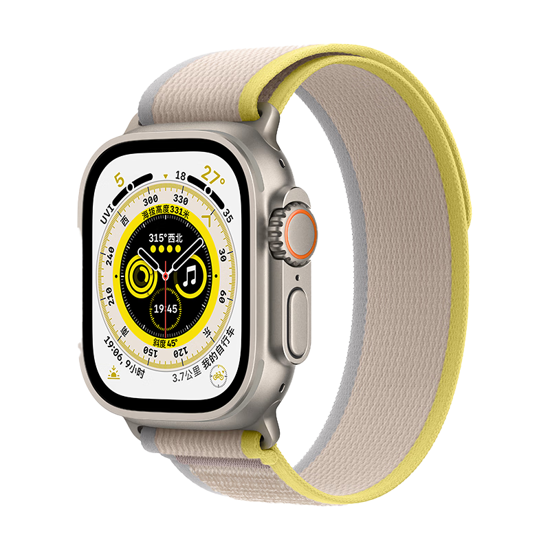 Apple 苹果 Watch Ultra 智能手表 49mm GPS+蜂窝网络款 钛金属原色表壳 黄配米色野径回环式表带 M/L（GPS、血氧、ECG）
