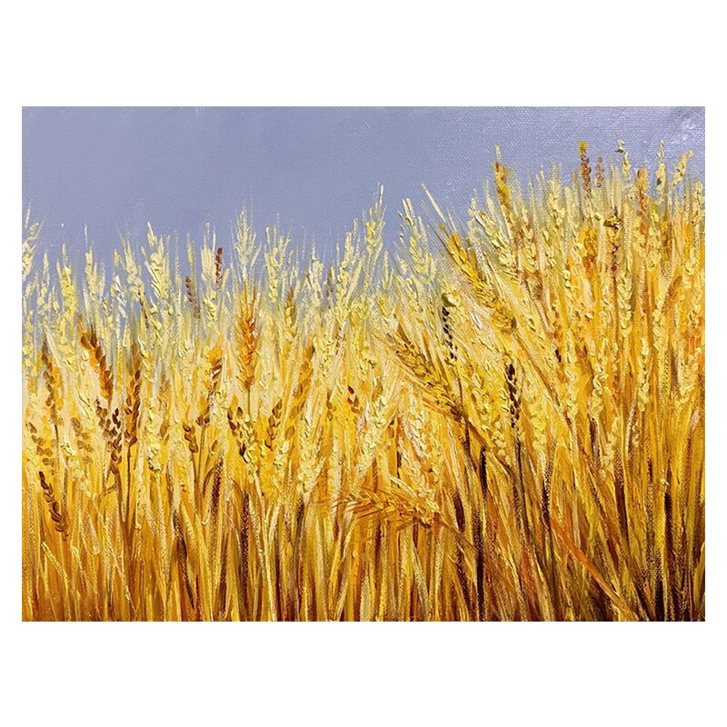 艺幻金色大麦手绘油画寓意好黄色小麦装饰画客厅挂画大横幅床头肌理画