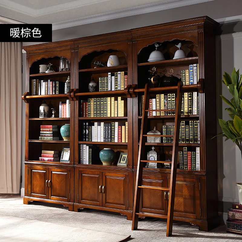 欧伦美（OULUNMEI） 书柜美式实木书柜带门实木书柜墙欧式书橱书柜自由组合书房家具 单个书柜暖棕色 双门书柜