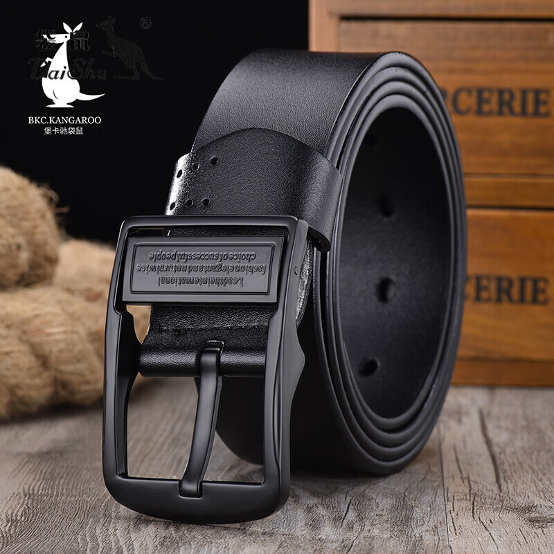 酷奇袋鼠【品牌】男士针扣皮带真皮商务休闲复古腰带款b1076头 黑色