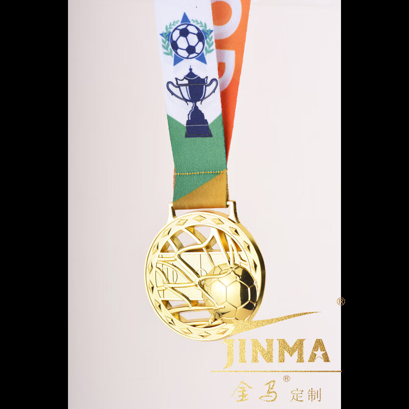 JINMA定制 足球奖牌 金属奖牌 体育比赛颁奖 体育运动奖章 金色