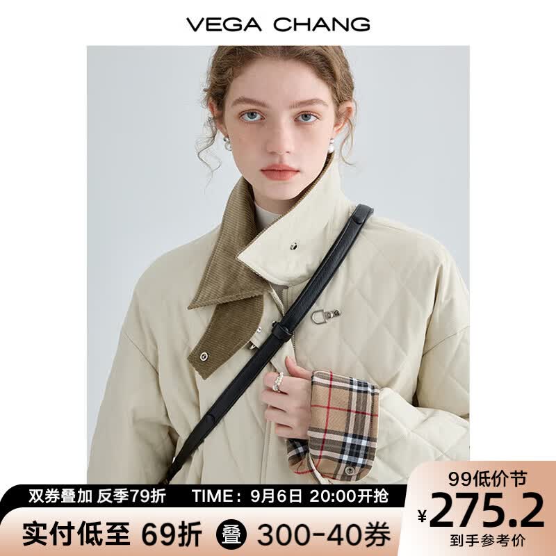 VEGA CHANG【反季79折】飞机扣棉衣女2023冬新款方领拼接菱格棉服外套ins潮 奶油米 L使用感如何?