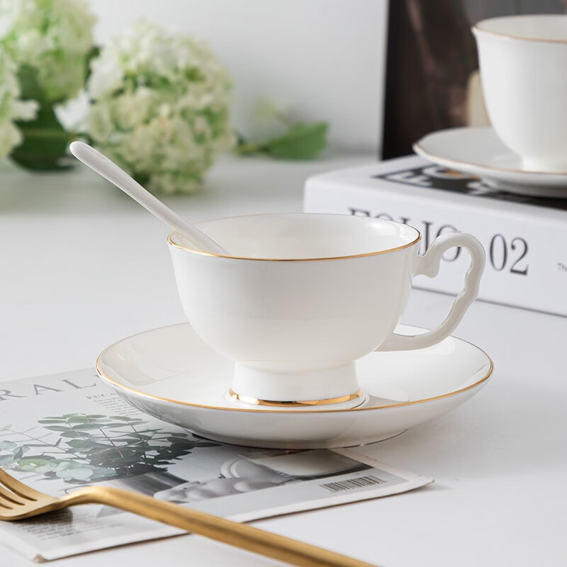 陶相惠陶瓷咖啡杯套装骨瓷欧式简约金边咖啡杯带架子杯碟下午茶茶具logo 金边-美式咖啡杯