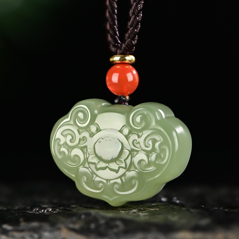 玉赐平安好运连连天然新疆和田玉长命锁女款项链男士吊坠儿童宝宝锁