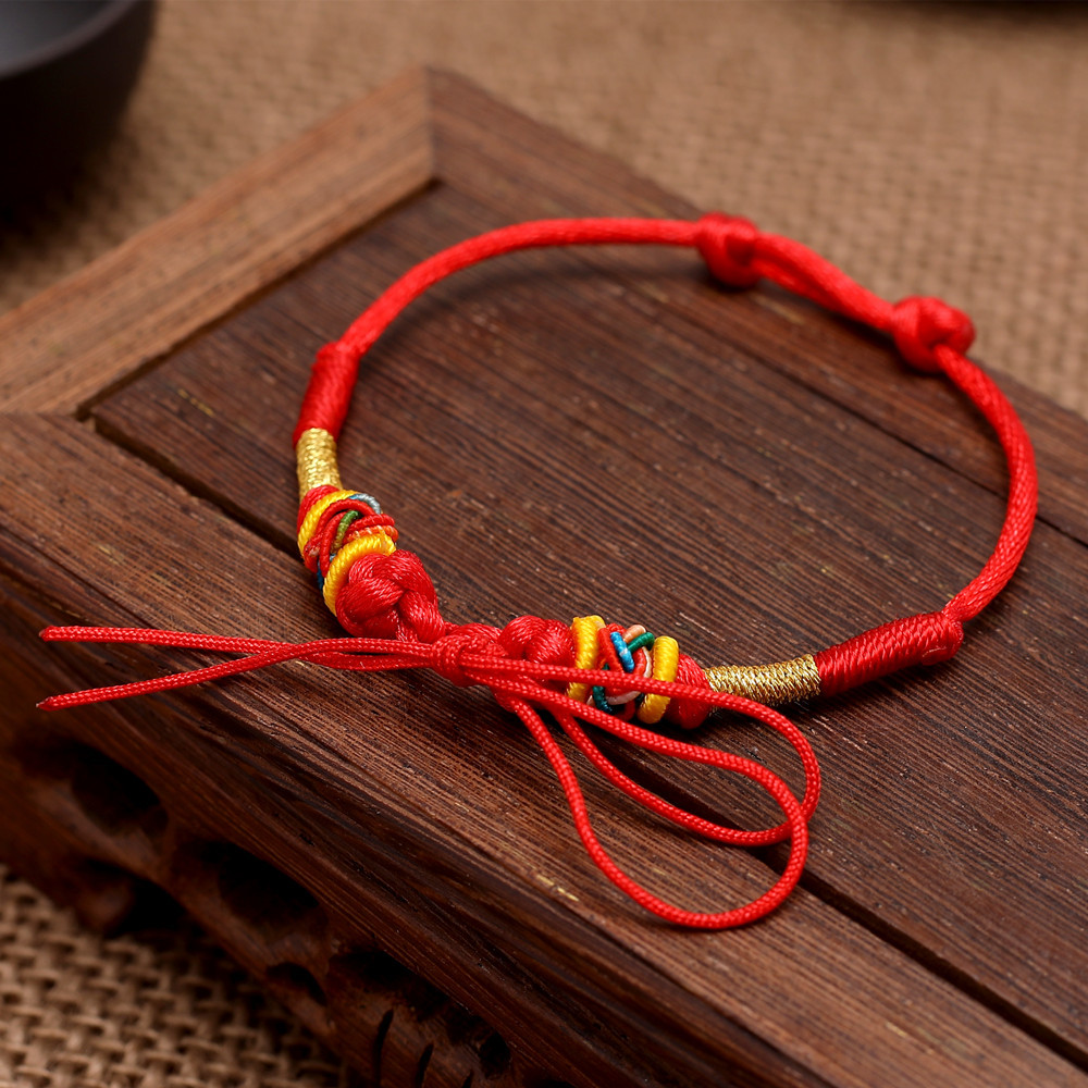 手工编织半成品红绳手链 绕线金丝纽扣结手绳diy手链 金丝纽扣结半