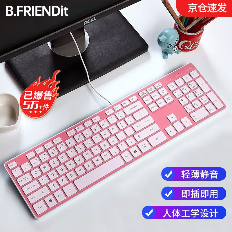 B.FRIENDit KB1430 105键 有线薄膜键盘 粉红色 无光