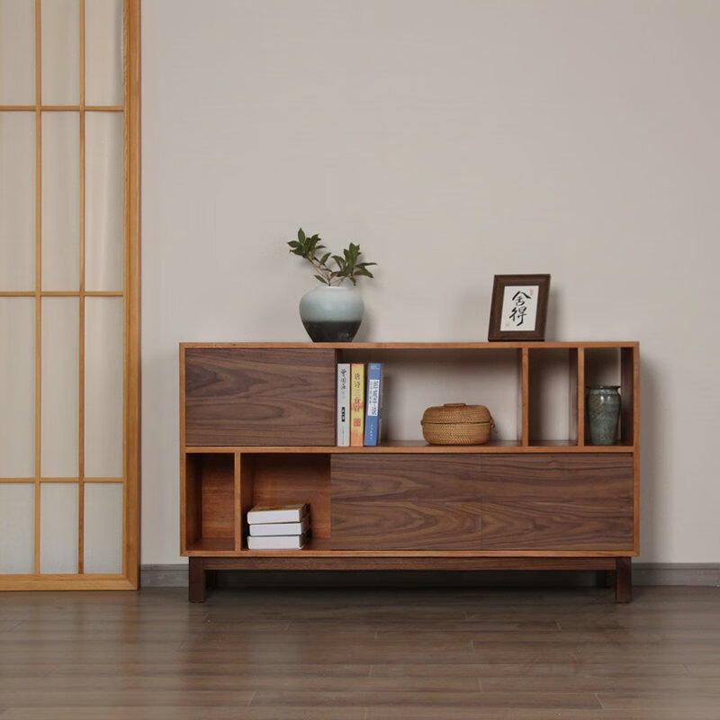 双劲矮书柜北美黑胡桃木矮书柜樱桃木矮书架实木餐边柜纯原木客厅