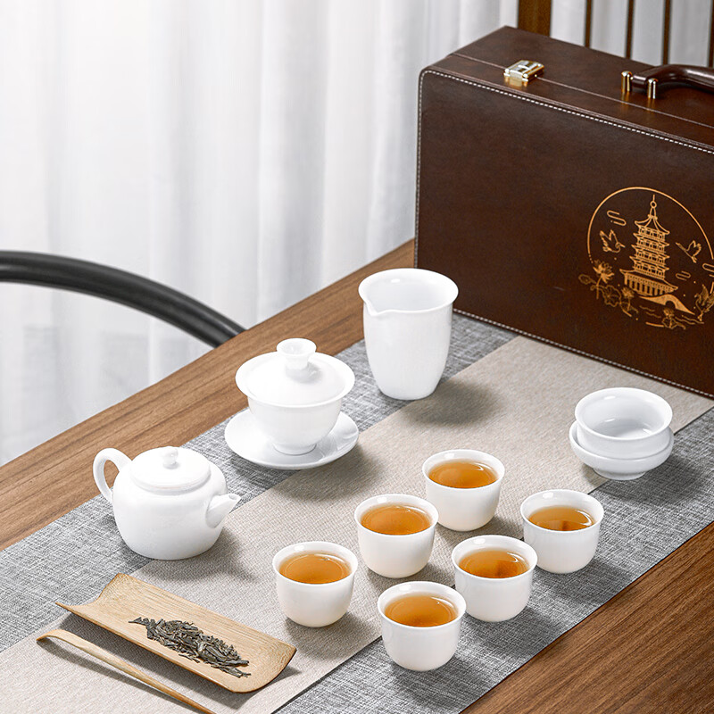 湖畔居茶具套装白玉瓷茶壶茶杯茶海整套功夫茶具全套茶具 羊脂玉瓷茶组