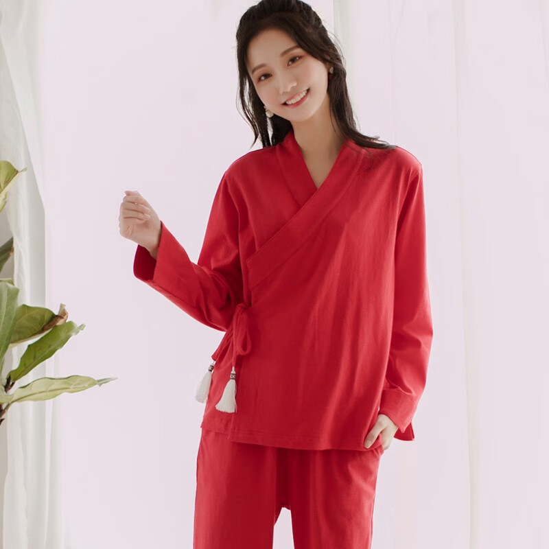 古代汉服打底睡衣中式汉服睡衣女春秋长袖性感系带复古风质家居服套装