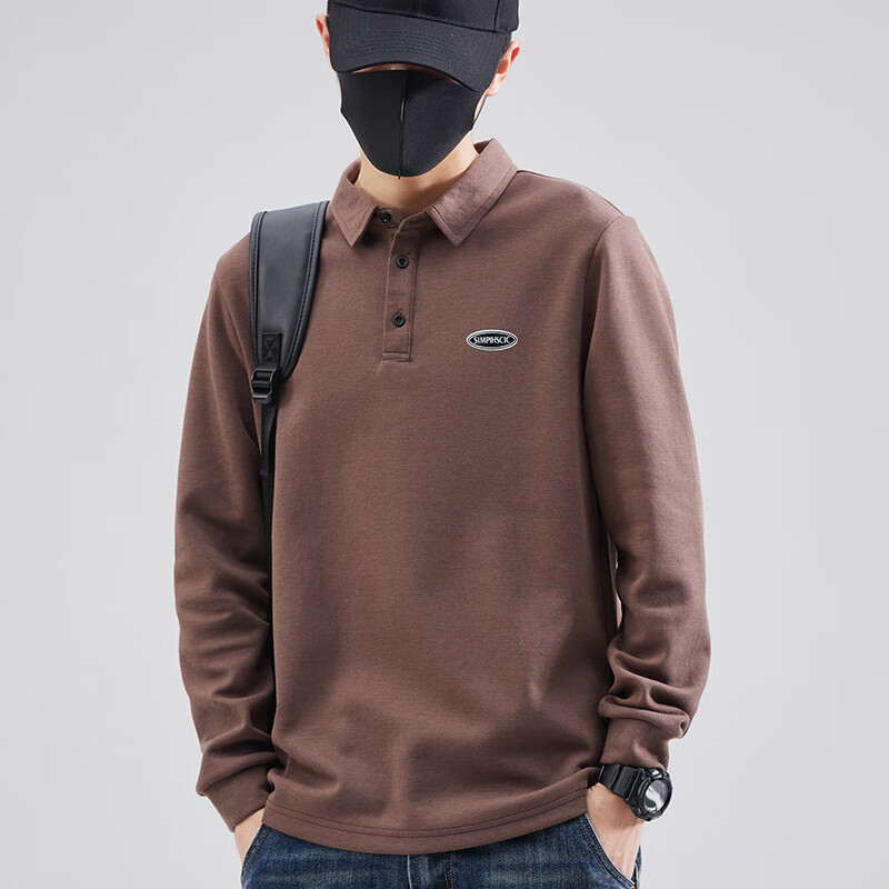 丹奴翻领长袖polo衫男春秋季新款潮流刺绣商务休闲宽松长袖百搭男装