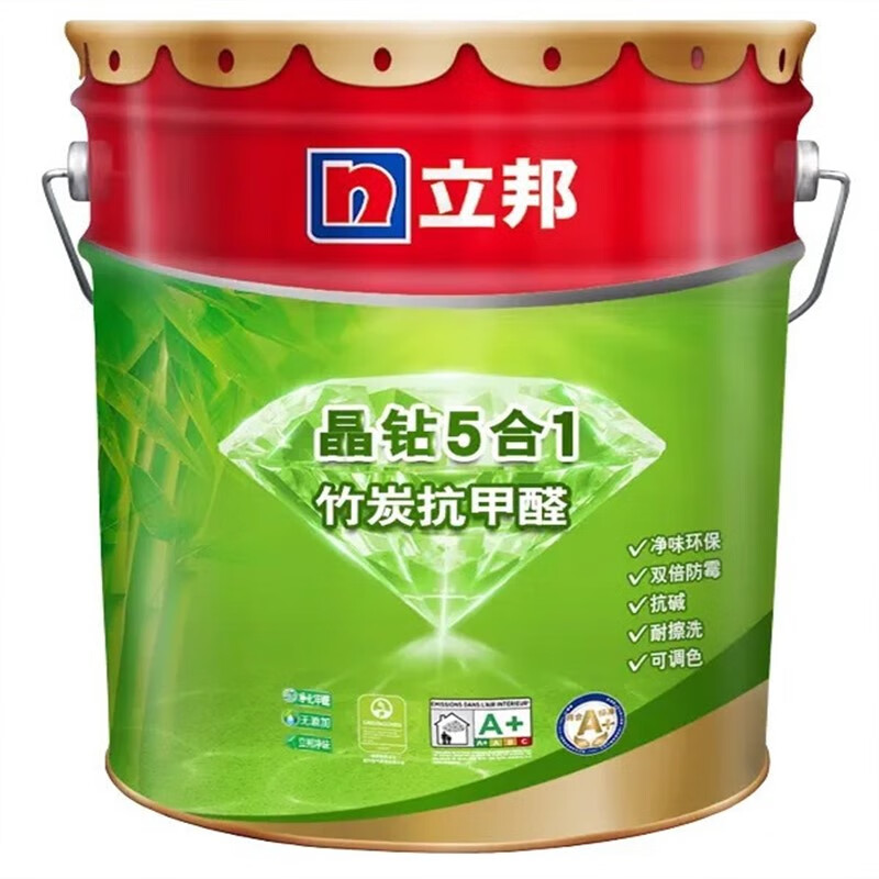 立邦竹炭抗甲醛晶钻五合一抗碱防霉室内墙面内墙乳胶漆涂料油漆 竹炭