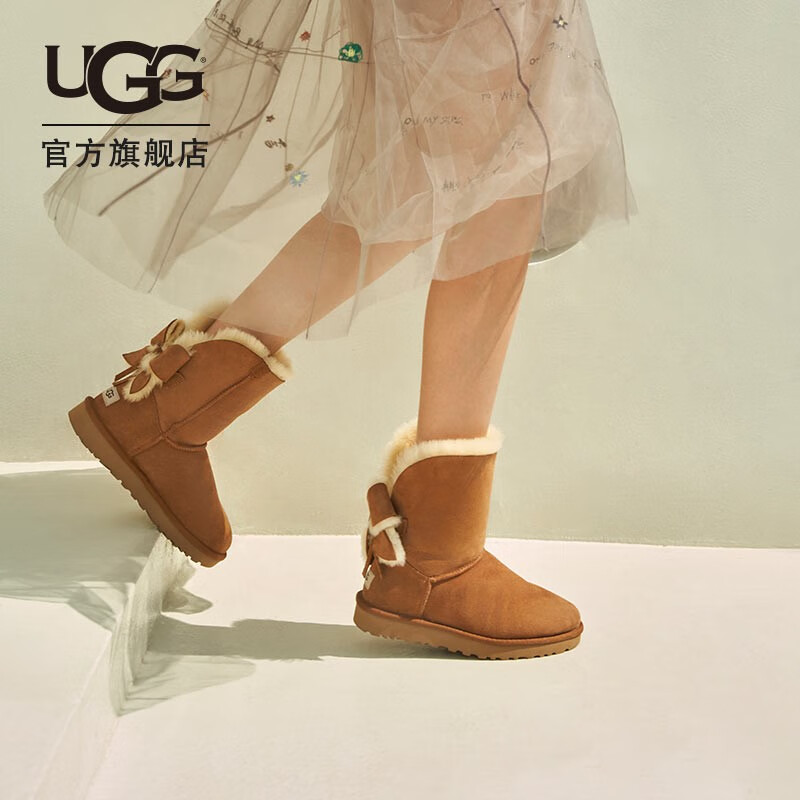 UGG 2020秋冬季新款女士经典短靴翻边蝴蝶结款雪地靴1112501 CHE |栗子棕色 38