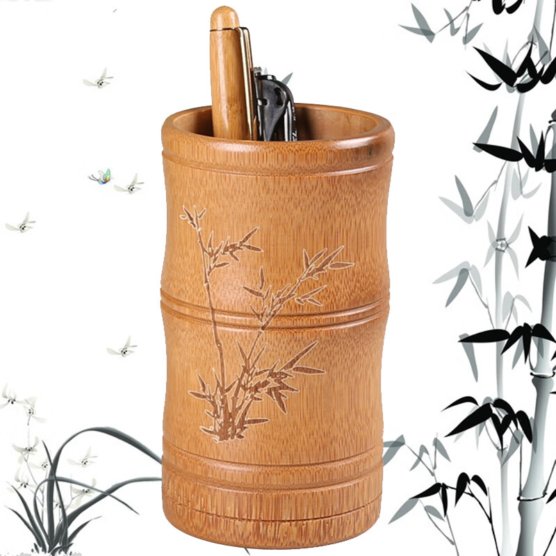 茶具筒茶具配件竹韵笔筒创意个性办公文具用品雕刻 竹节笔筒