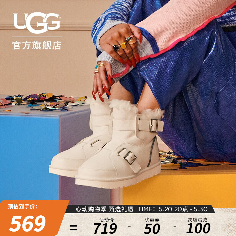 UGG冬季女士纯色休闲舒适经典迷你搭扣短靴雪地靴113815