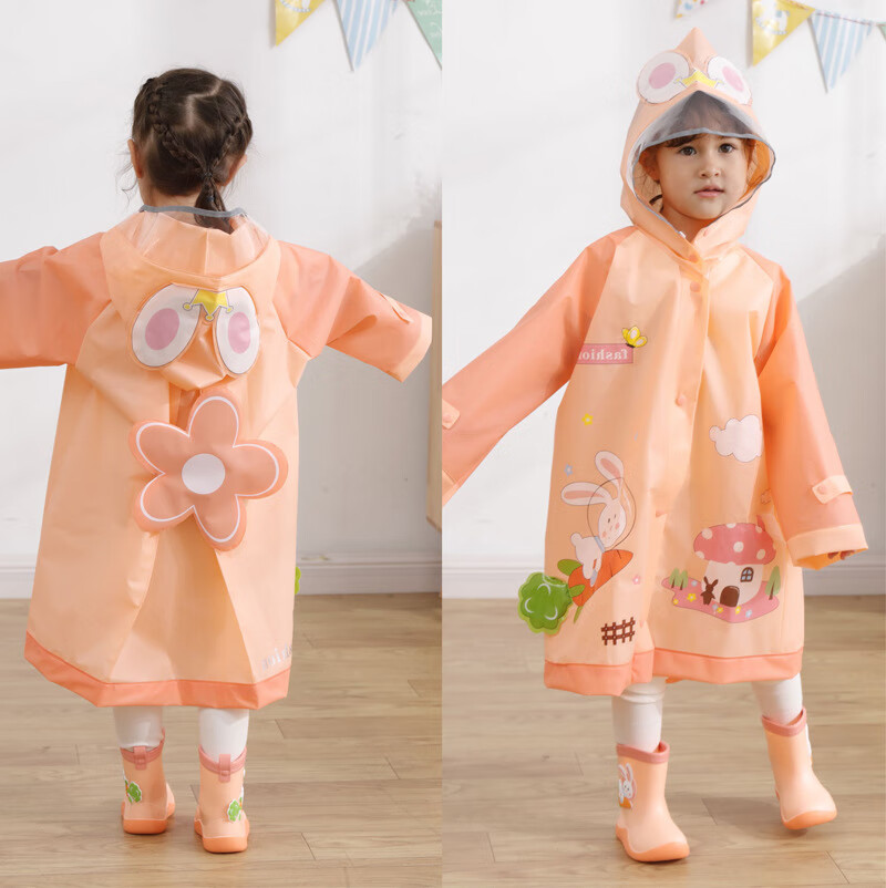 宁悠儿童雨衣幼儿园3-6岁套装带鞋子儿童雨衣套装防水全身宝宝棉靴 3D立体粉兔雨衣 S
