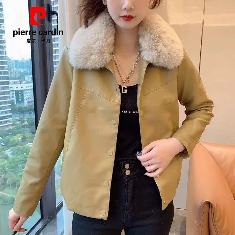 皮尔卡丹（pierre cardin）加绒加厚大毛领保暖款皮衣女机车服2023冬季新款修身显瘦皮外套 橄榄黄 M高性价比高么？