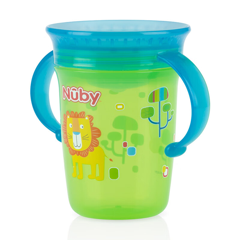 NUBY（努比）魔術杯寶寶學飲杯嬰兒童喝水喝奶嘬吸嘬飲直飲水杯啜飲杯 獅子 240ml
