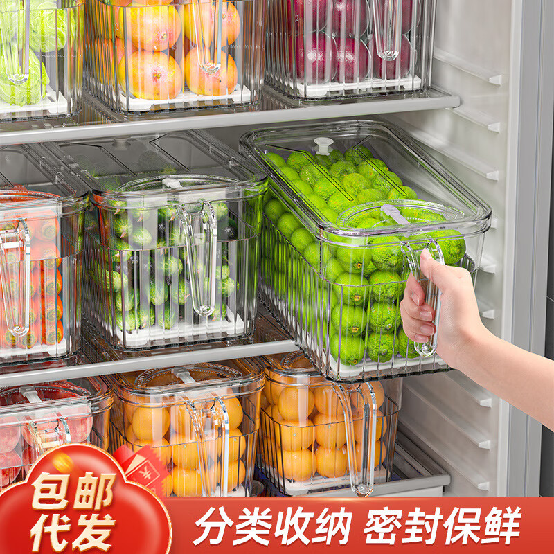冰箱收纳盒食品级整理神器鸡蛋水果蔬菜专用储物柜饺子保鲜冷冻盒 四个【带盖】颜色随机
