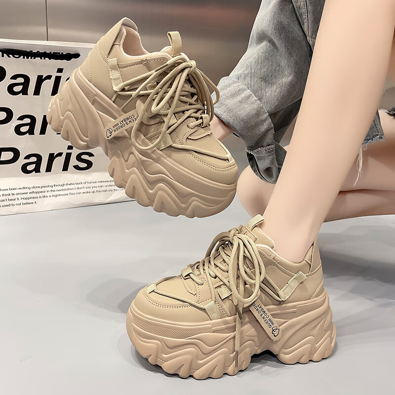 卡柏奇炸街老爹鞋女2023春季ins潮奶茶色复古厚底增高