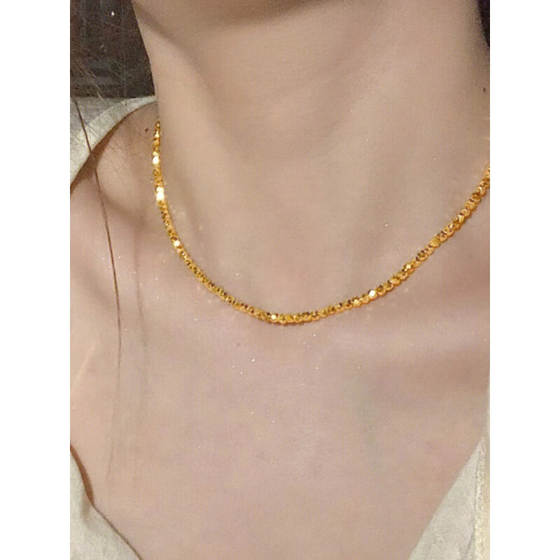 cheng nini黄金项链女镀3d硬金碎金子锁骨链素金轻奢超闪蹦迪碎几两
