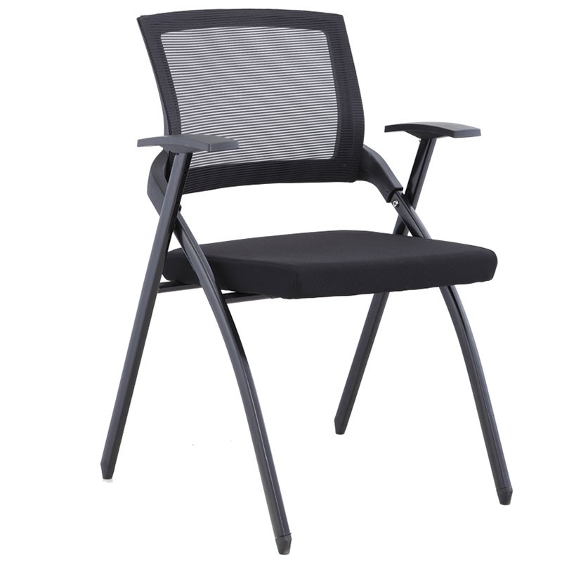 衔口培训椅学生职员会议培训椅带写字盘带轮子 黑背黑座