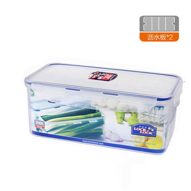 乐扣乐扣塑料保鲜盒PP健康材质大容量长方形盒子面条筷子餐具收纳盒冰箱蔬菜水果储物盒带沥水板 HPL848 3.4L