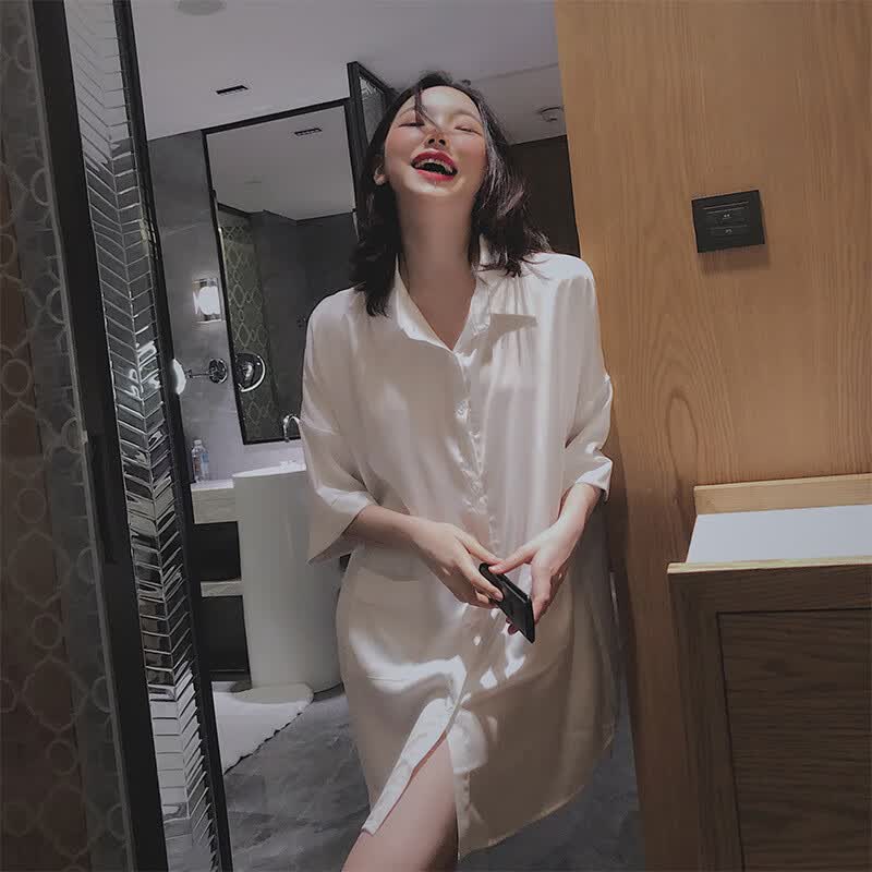 aimer latexbreast爱慕aimer网红性感诱惑女士睡裙新款男友风衬衫睡衣
