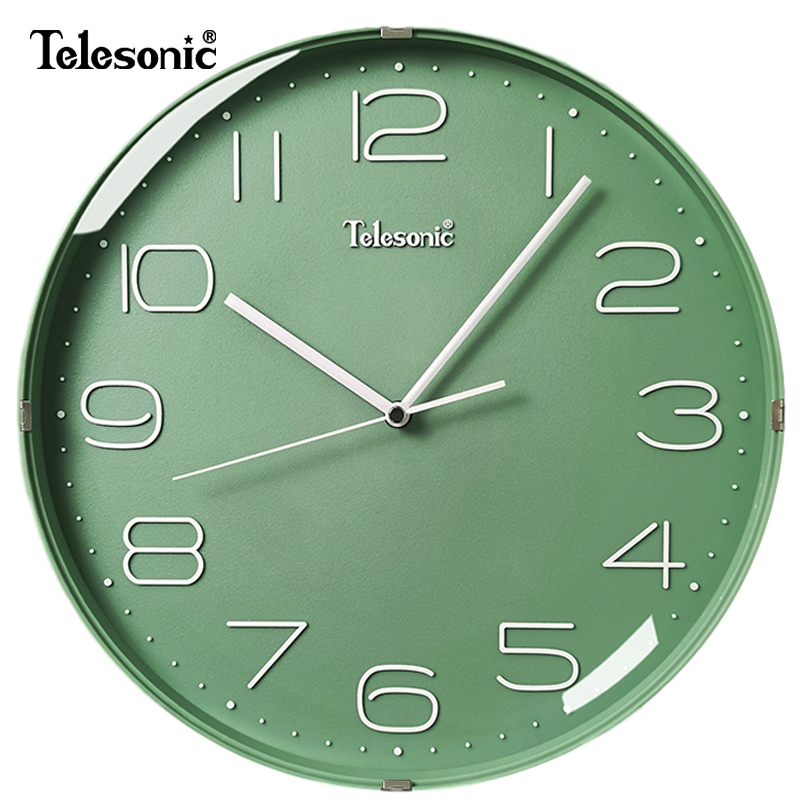 天王星（Telesonic）挂钟12英寸日式简约挂钟家用客厅时钟装饰石英钟卧室静音时钟表Q0731-3绿色