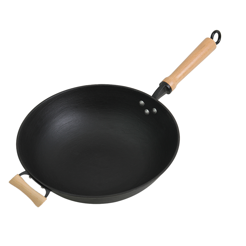 老式鐵鍋家用炒鍋不粘鍋鑄鐵生鐵鍋加厚尖底圓底鍋無涂層鍋具 鑄鐵鍋-平底通用 34cm