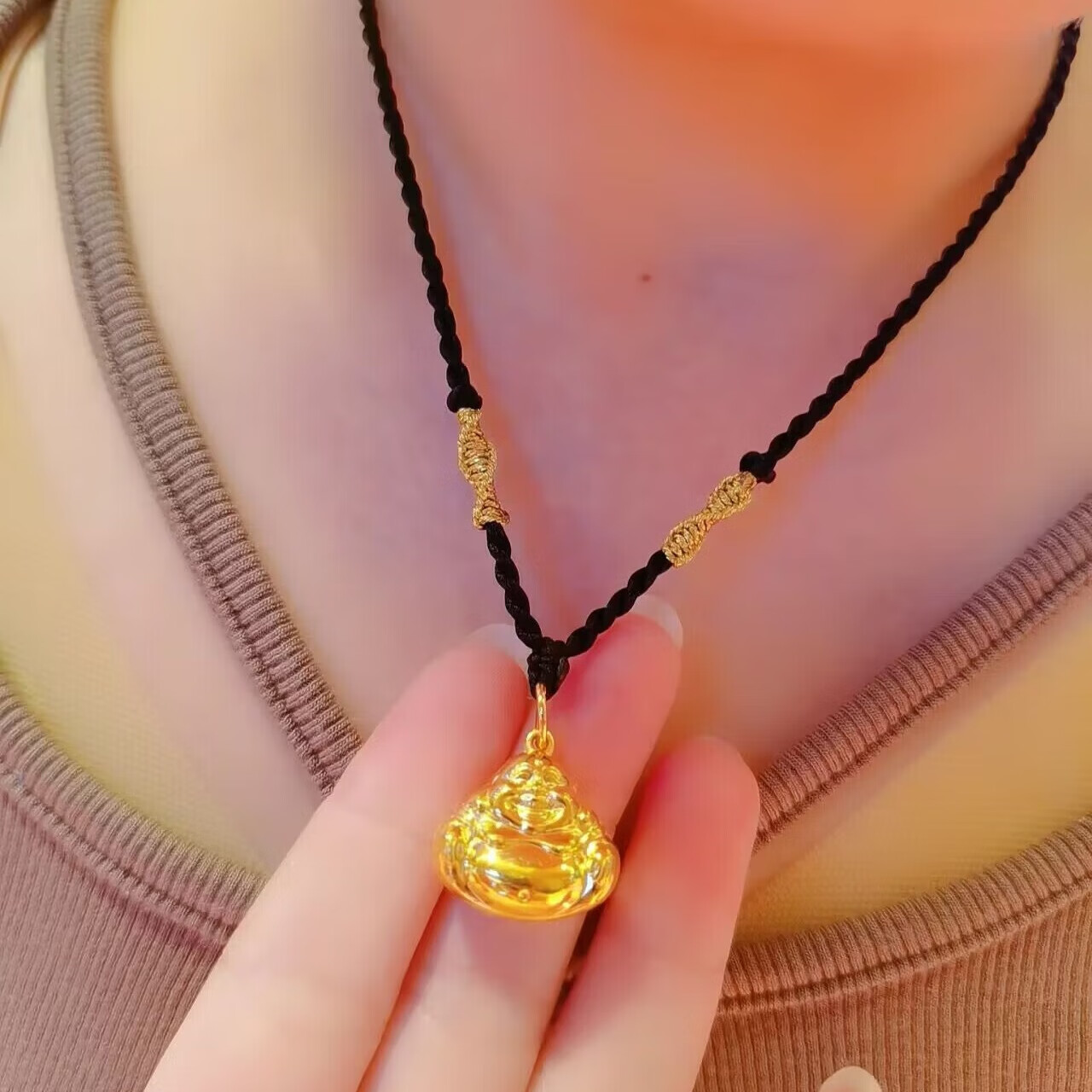 krey老凤凰黄金吊坠双面弥勒佛挂坠足金999小金佛项链送女友情人节礼