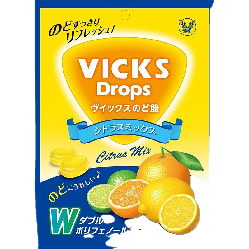 大正【JD物流 日本直郵】潤(rùn)喉糖VICKS 固形潤(rùn)喉糖含片口腔咽喉藥 柑橘混合味70g*6袋