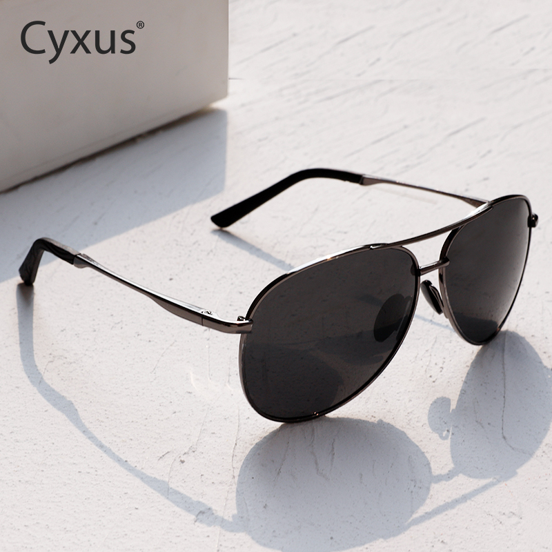 Cyxus墨镜男款士飞行员蛤蟆近视偏光太阳镜防晒眩光开车驾驶专用配度数 枪框黑色片-无度数-偏光