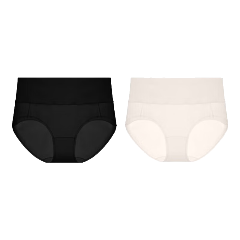 ubras轻收腹纯棉抗菌裆透气女士内裤高腰三角裤（两条装） 黑+白 S