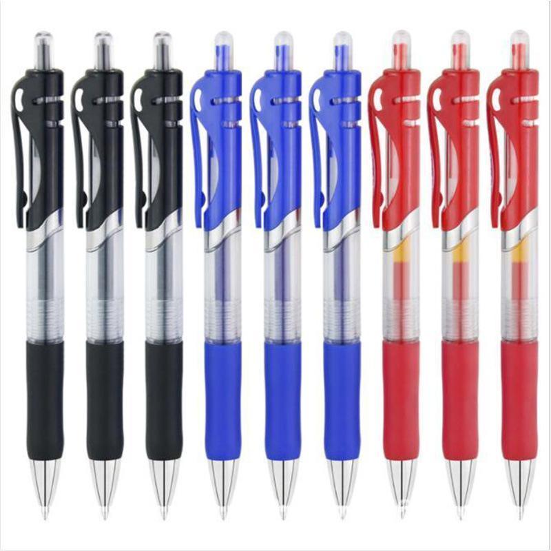 【厂家直销】按动中性笔0.5mmK35笔芯圆珠笔签字笔会议笔黑红蓝学生用学习办公 黑色(按动中性笔) 3支笔+10笔芯