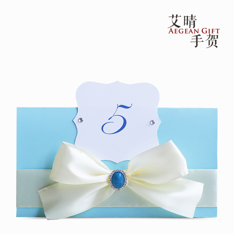 艾晴手贺手工结婚生日寿宴宝宝宴席位卡婚礼缎带蝴蝶结宝石立牌桌卡可
