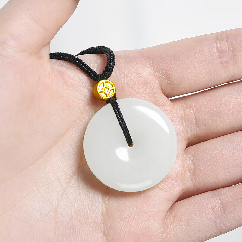 凤禧珠宝 平安扣玉坠和田玉吊坠男女款黄金配珠玉石项链礼盒 送女友