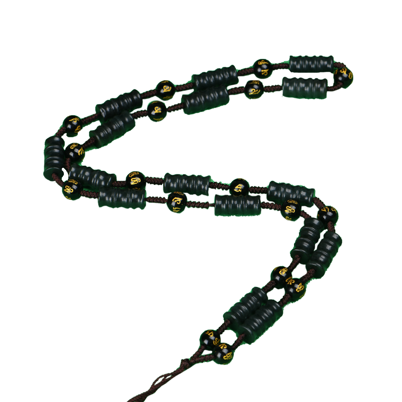 古銘軒  新疆和田玉玉項鏈玉掛繩 男女士款掛繩項鏈 款五（鼓形珠）