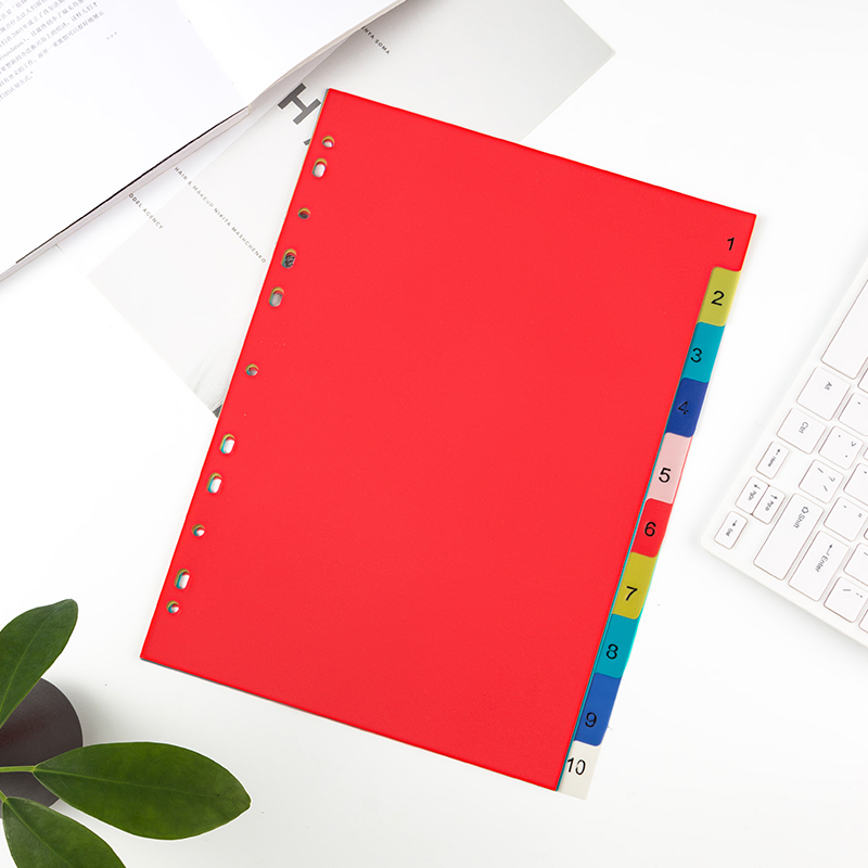 天色 a4彩色分类页数字索引页塑料11孔隔页纸分页纸配套活页夹 ts